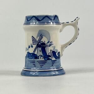 Netherlands Holland Delfts Blue Mini Novelty Mug Travel Souvenir Vtg Windmill